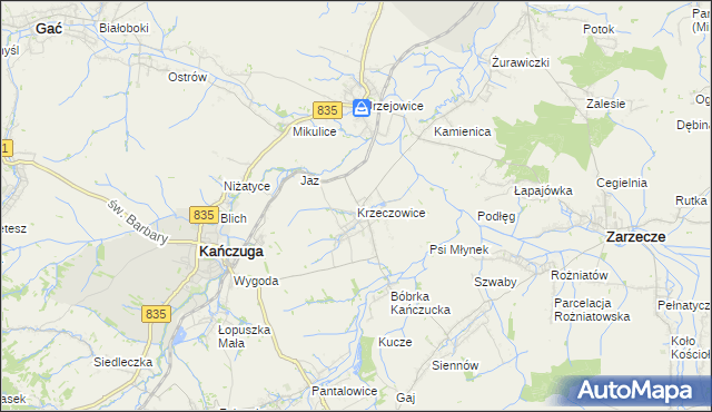 mapa Krzeczowice, Krzeczowice na mapie Targeo