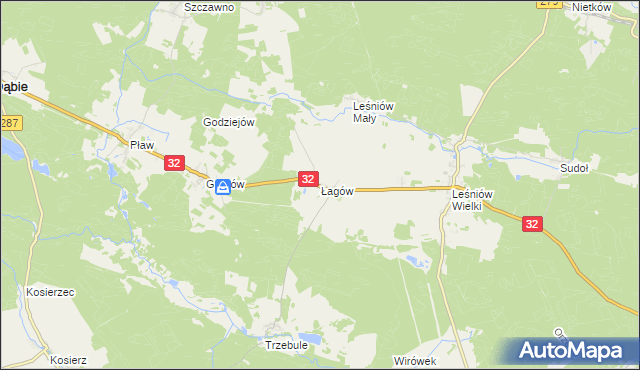 mapa Łagów gmina Dąbie, Łagów gmina Dąbie na mapie Targeo