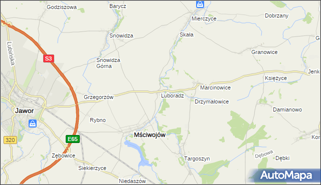 mapa Luboradz gmina Mściwojów, Luboradz gmina Mściwojów na mapie Targeo