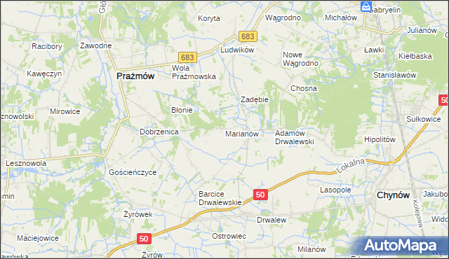 mapa Marianów gmina Chynów, Marianów gmina Chynów na mapie Targeo