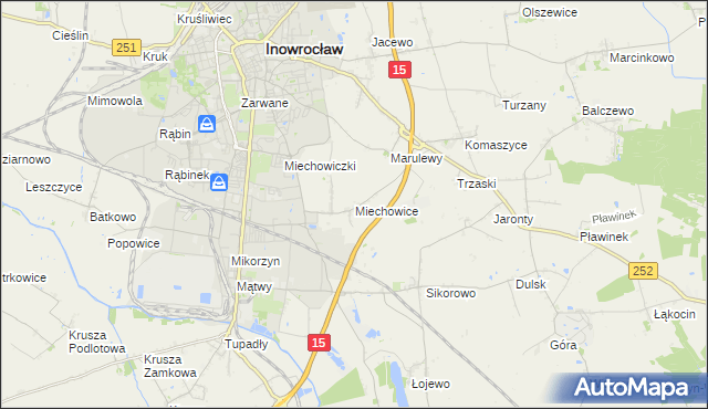 mapa Miechowice gmina Inowrocław, Miechowice gmina Inowrocław na mapie Targeo