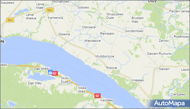 mapa Myśliborzyce gmina Brudzeń Duży, Myśliborzyce gmina Brudzeń Duży na mapie Targeo