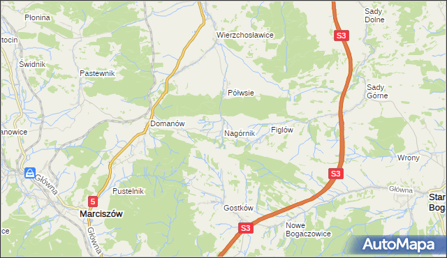 mapa Nagórnik gmina Marciszów, Nagórnik gmina Marciszów na mapie Targeo