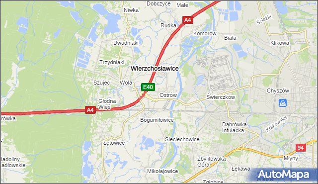 mapa Ostrów gmina Wierzchosławice, Ostrów gmina Wierzchosławice na mapie Targeo