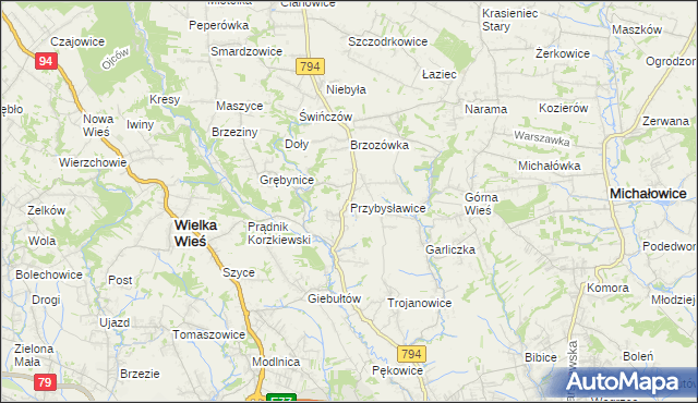 mapa Przybysławice gmina Zielonki, Przybysławice gmina Zielonki na mapie Targeo