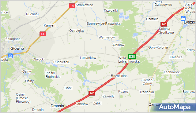 mapa Różany gmina Głowno, Różany gmina Głowno na mapie Targeo