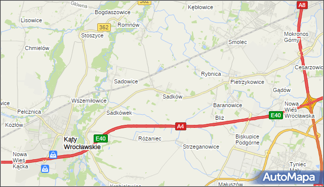 mapa Sadków gmina Kąty Wrocławskie, Sadków gmina Kąty Wrocławskie na mapie Targeo