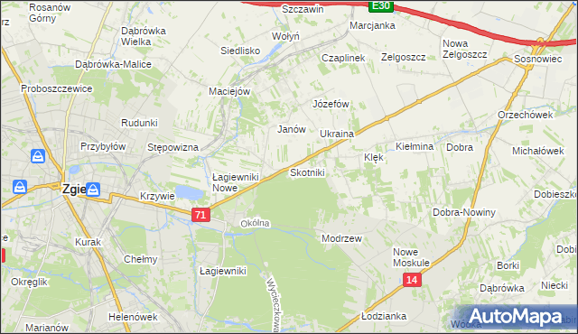 mapa Skotniki gmina Zgierz, Skotniki gmina Zgierz na mapie Targeo