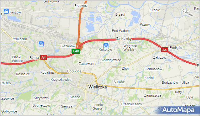 mapa Śledziejowice, Śledziejowice na mapie Targeo