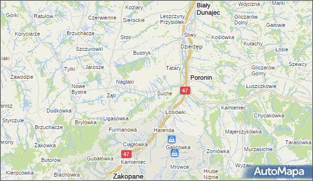 mapa Suche gmina Poronin, Suche gmina Poronin na mapie Targeo