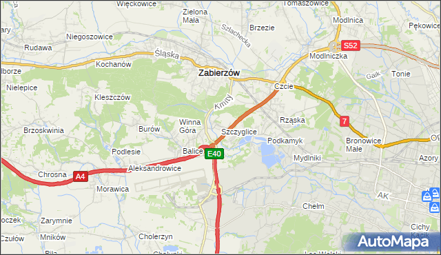 mapa Szczyglice gmina Zabierzów, Szczyglice gmina Zabierzów na mapie Targeo