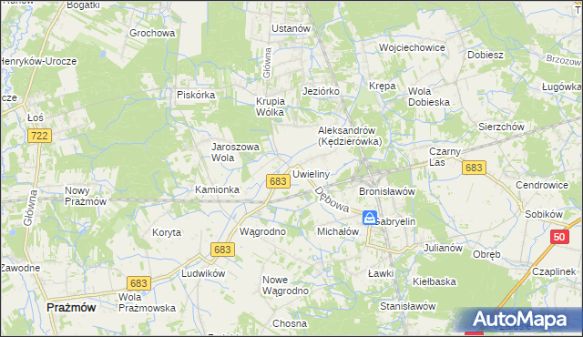 mapa Uwieliny, Uwieliny na mapie Targeo