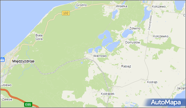 mapa Warnowo gmina Wolin, Warnowo gmina Wolin na mapie Targeo