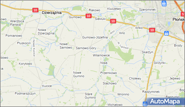 mapa Wilamowice gmina Dzierzążnia, Wilamowice gmina Dzierzążnia na mapie Targeo