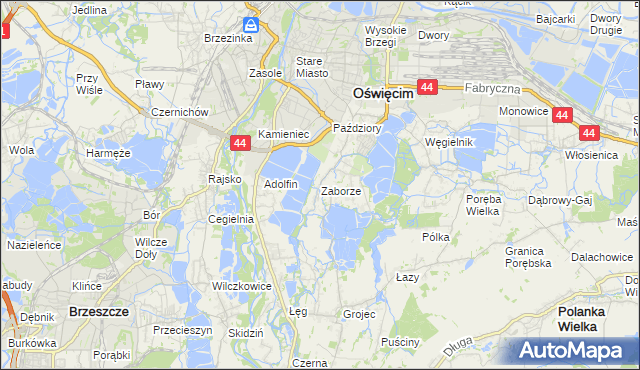 mapa Zaborze gmina Oświęcim, Zaborze gmina Oświęcim na mapie Targeo