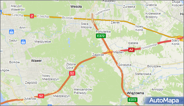 mapa Zagórze gmina Wiązowna, Zagórze gmina Wiązowna na mapie Targeo