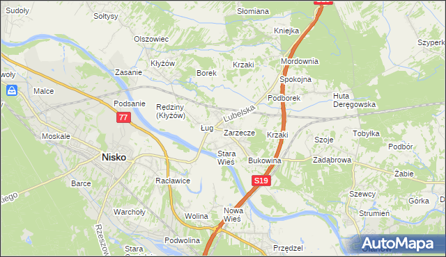 mapa Zarzecze gmina Nisko, Zarzecze gmina Nisko na mapie Targeo