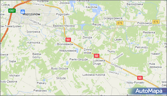 mapa Zimna Woda gmina Mszczonów, Zimna Woda gmina Mszczonów na mapie Targeo