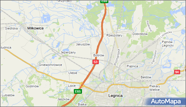 mapa Bobrów gmina Miłkowice, Bobrów gmina Miłkowice na mapie Targeo