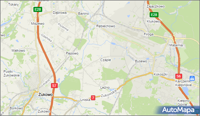 mapa Czaple gmina Żukowo, Czaple gmina Żukowo na mapie Targeo