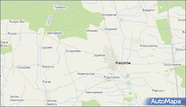 mapa Józefów gmina Raszków, Józefów gmina Raszków na mapie Targeo