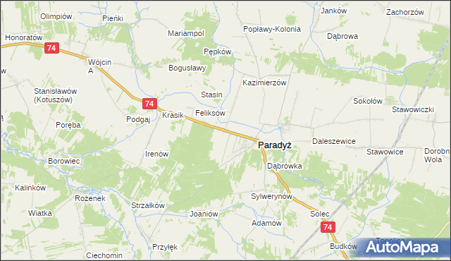 mapa Kłopotów gmina Paradyż, Kłopotów gmina Paradyż na mapie Targeo