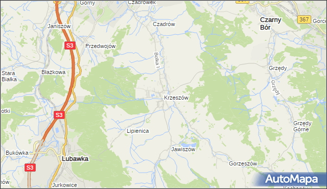 mapa Krzeszów gmina Kamienna Góra, Krzeszów gmina Kamienna Góra na mapie Targeo