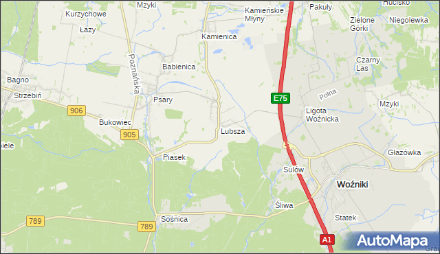 mapa Lubsza gmina Woźniki, Lubsza gmina Woźniki na mapie Targeo