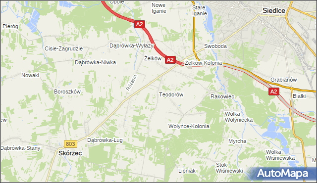 mapa Teodorów gmina Skórzec, Teodorów gmina Skórzec na mapie Targeo