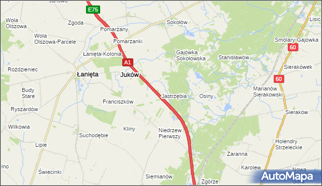 mapa Jastrzębia gmina Gostynin, Jastrzębia gmina Gostynin na mapie Targeo