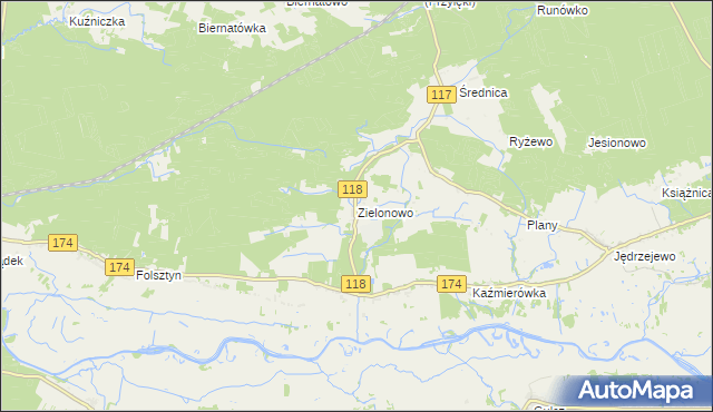 mapa Zielonowo gmina Wieleń, Zielonowo gmina Wieleń na mapie Targeo