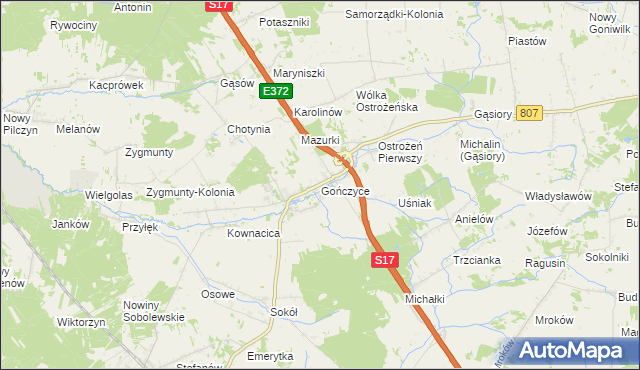 mapa Gończyce, Gończyce na mapie Targeo