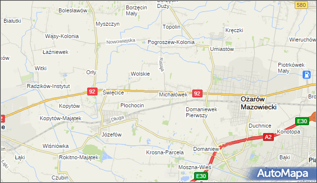 mapa Michałówek gmina Ożarów Mazowiecki, Michałówek gmina Ożarów Mazowiecki na mapie Targeo