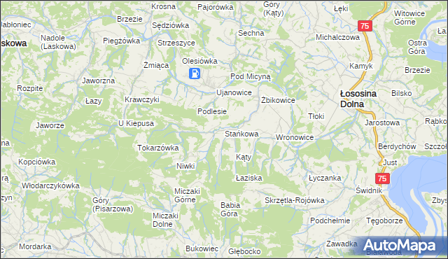 mapa Stańkowa gmina Łososina Dolna, Stańkowa gmina Łososina Dolna na mapie Targeo