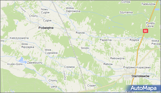 mapa Stróżki gmina Poświętne, Stróżki gmina Poświętne na mapie Targeo