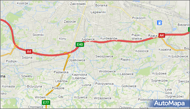 mapa Swoszowice gmina Kraków, Swoszowice gmina Kraków na mapie Targeo