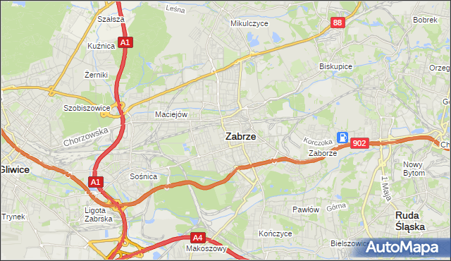 mapa Zabrza, Zabrze na mapie Targeo