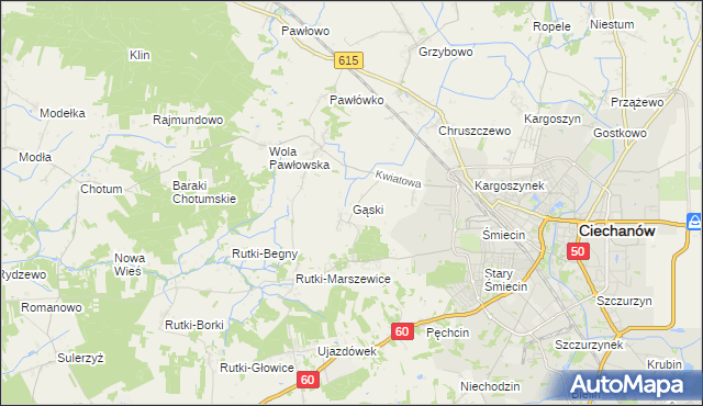 mapa Gąski gmina Ciechanów, Gąski gmina Ciechanów na mapie Targeo