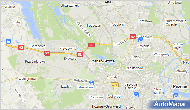 mapa Jeżyce gmina Poznań, Jeżyce gmina Poznań na mapie Targeo