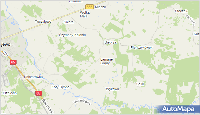 mapa Łamane Grądy, Łamane Grądy na mapie Targeo