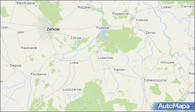 mapa Ludwinów gmina Żerków, Ludwinów gmina Żerków na mapie Targeo