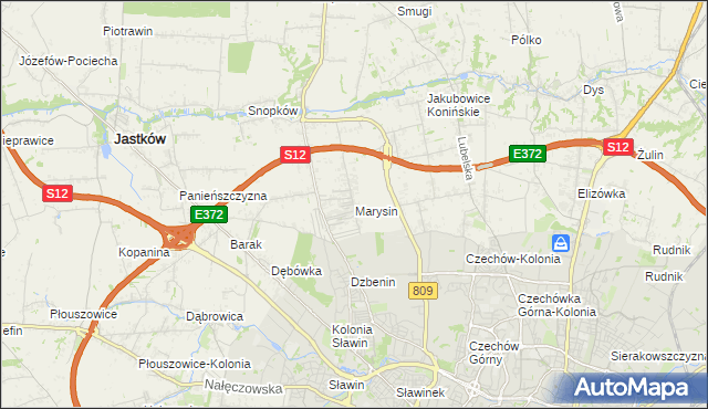 mapa Marysin gmina Jastków, Marysin gmina Jastków na mapie Targeo