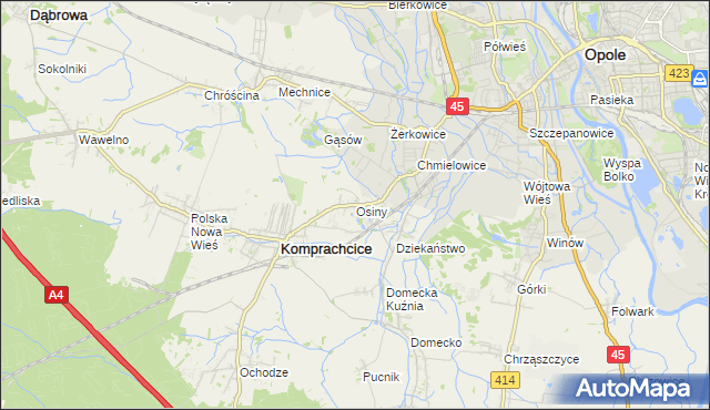 mapa Osiny gmina Komprachcice, Osiny gmina Komprachcice na mapie Targeo