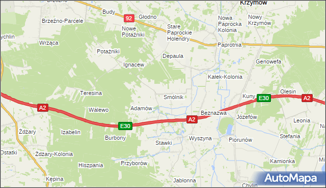 mapa Smólnik gmina Krzymów, Smólnik gmina Krzymów na mapie Targeo