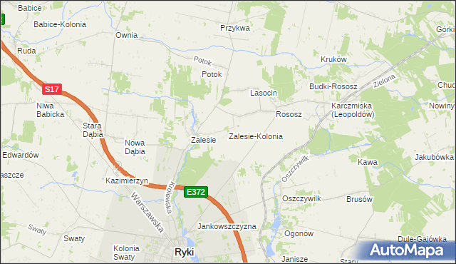 mapa Zalesie-Kolonia gmina Ryki, Zalesie-Kolonia gmina Ryki na mapie Targeo