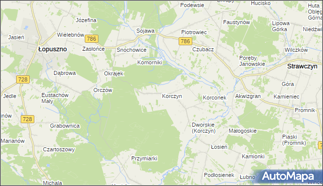 mapa Korczyn gmina Strawczyn, Korczyn gmina Strawczyn na mapie Targeo
