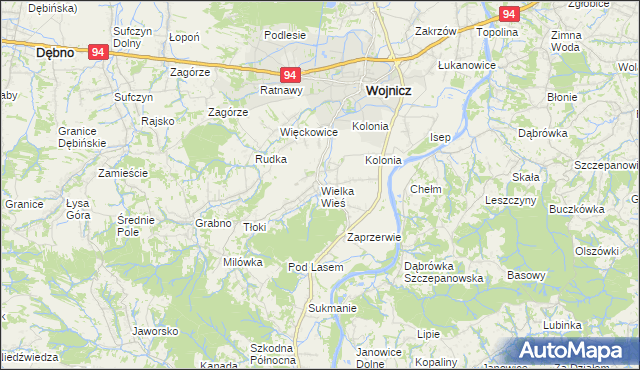 mapa Wielka Wieś gmina Wojnicz, Wielka Wieś gmina Wojnicz na mapie Targeo