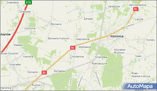 mapa Witkowice gmina Kłomnice, Witkowice gmina Kłomnice na mapie Targeo