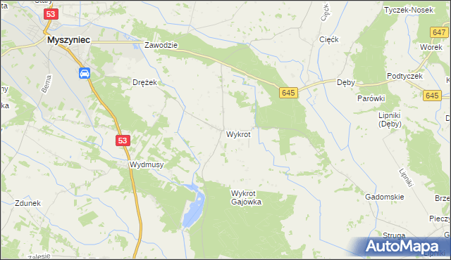 mapa Wykrot, Wykrot na mapie Targeo