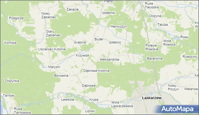 mapa Aleksandrów gmina Łaskarzew, Aleksandrów gmina Łaskarzew na mapie Targeo